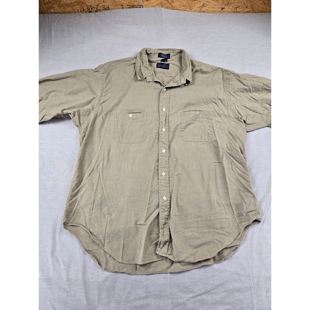 Kenneth Gordon Cambric Mens XL Khaki Cotton Linen Short Sleeve Button Down Shirt